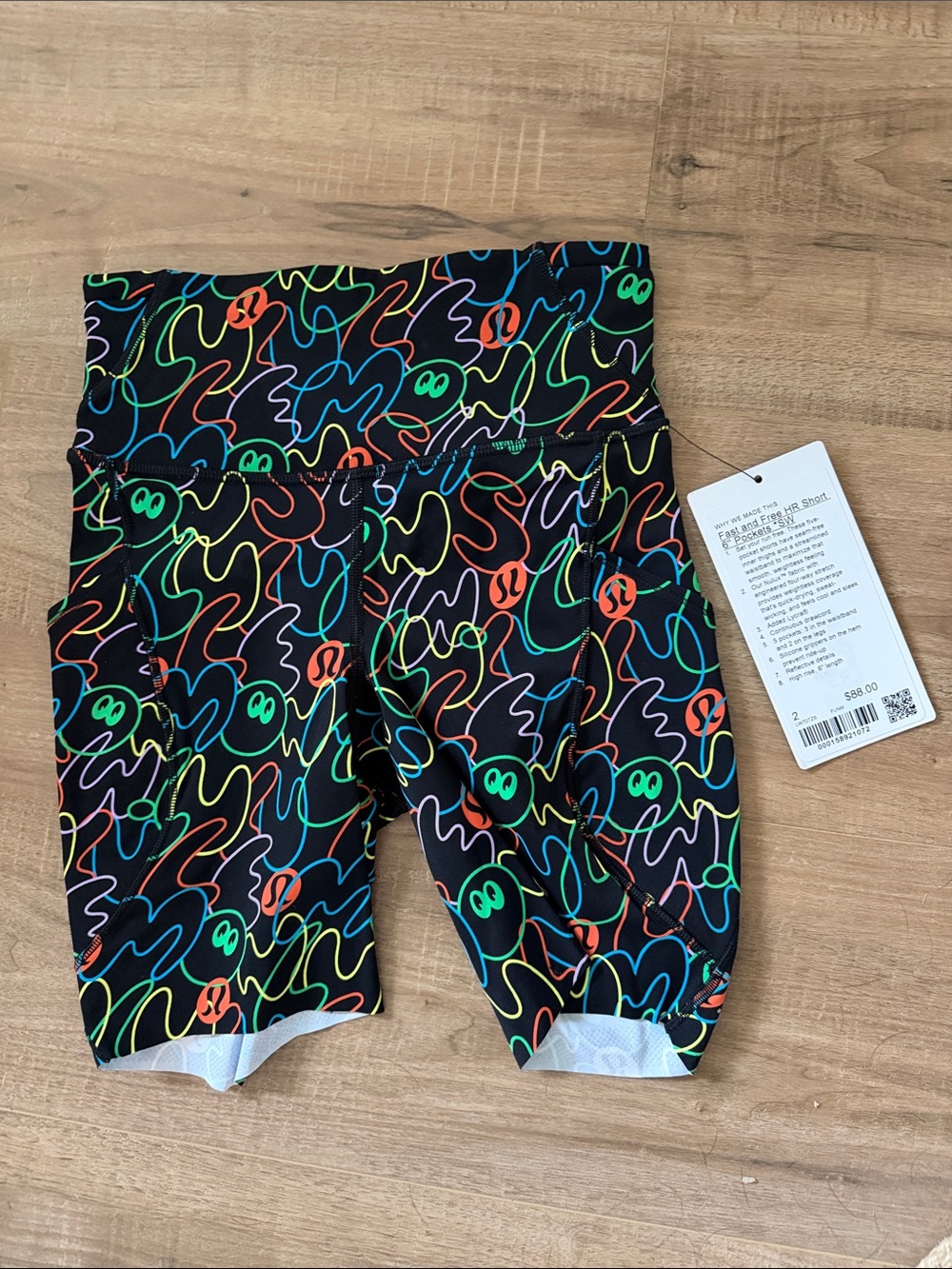 lululemon athletica Black Neon Scribble Active Shorts - fast and free hr short